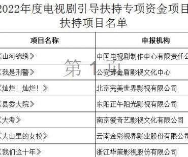 广电总局公布电视剧引导扶持专项资金项目评审结果